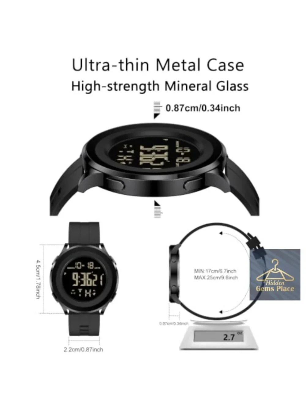 Waterproof Men's Digital Wrist Watch with Alarm and Stopwatch